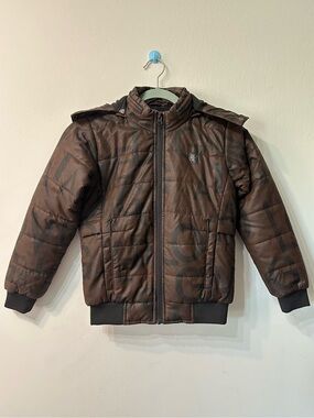 Monte Carlo Originals Boys Puffer Jacket Hooded Full Zip Brown 28 (5-6 yr Old)